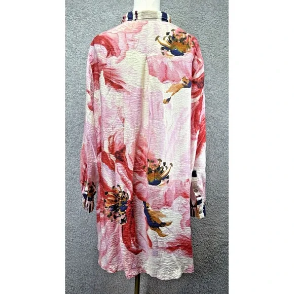 John Mark Tunic Top Women 1X Button Up Floral Long Line Boho Lightweight - Picture 2 of 9